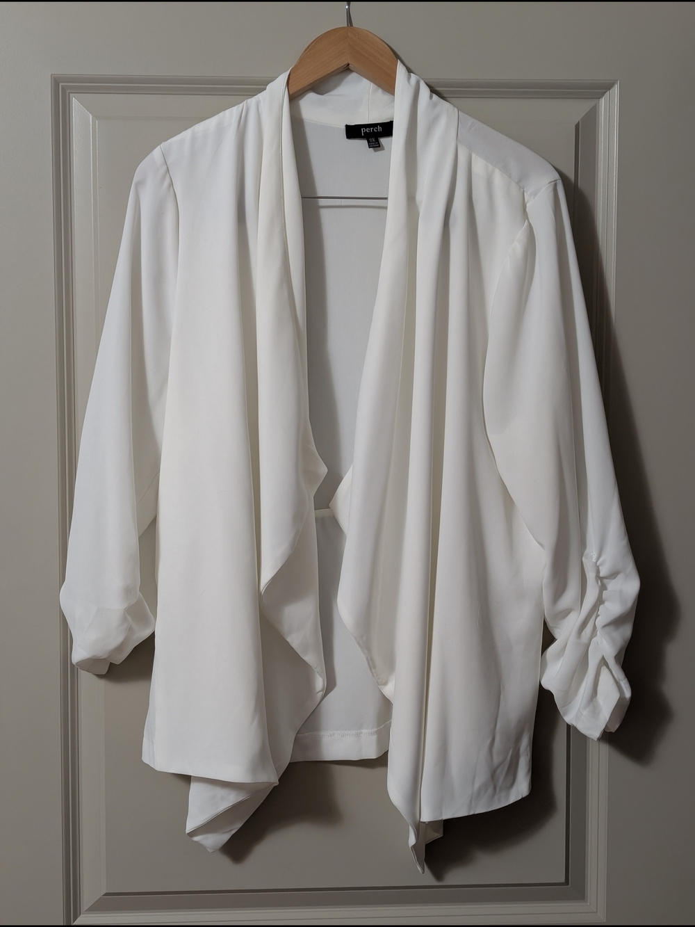 White Draped Open Front Jacket